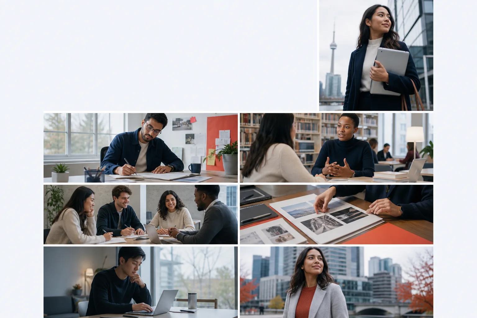 Canadian graduate reviewing career notes in a bright workspace
